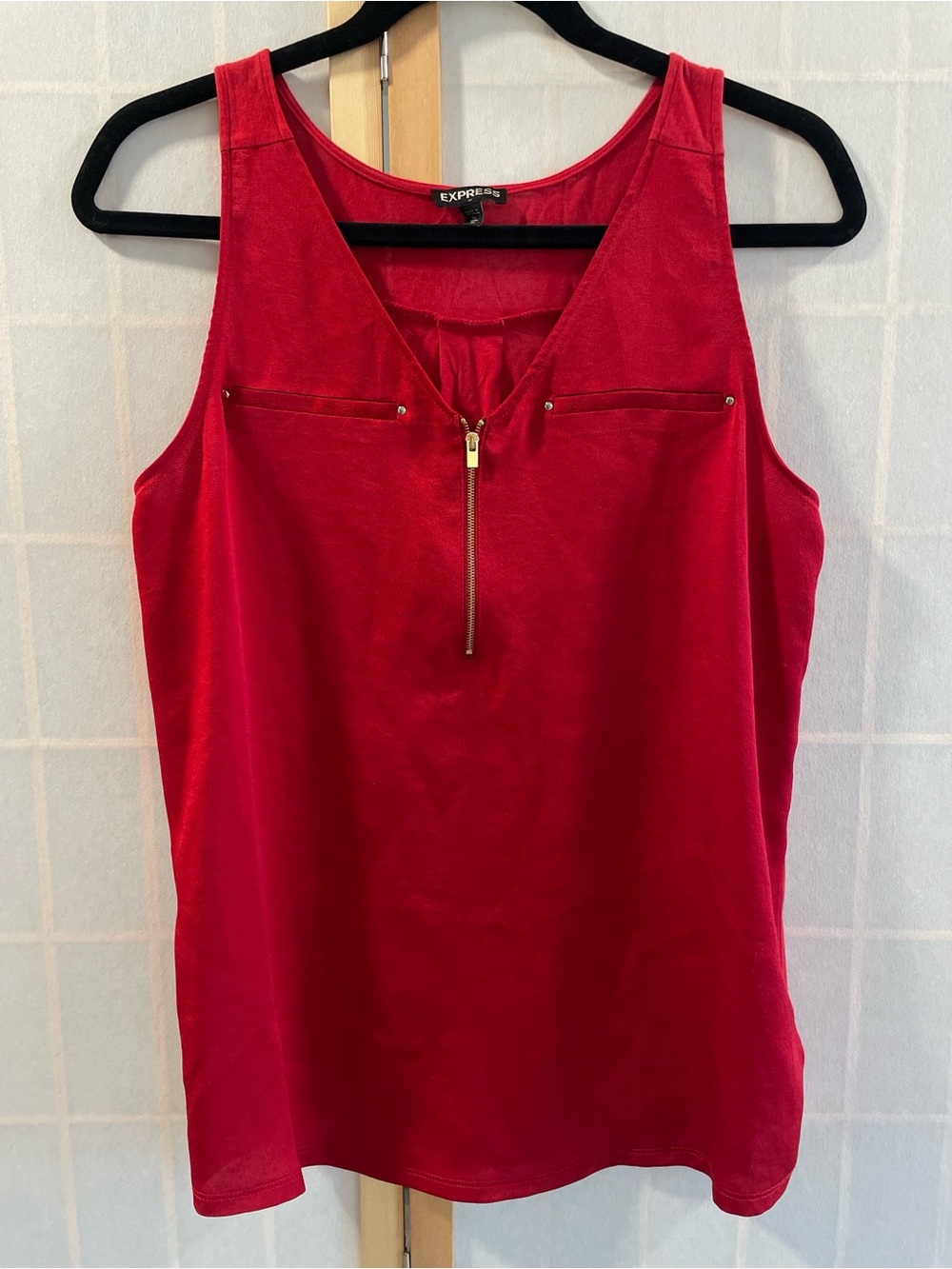 Express Red Sleeveless Zip-Front Tank